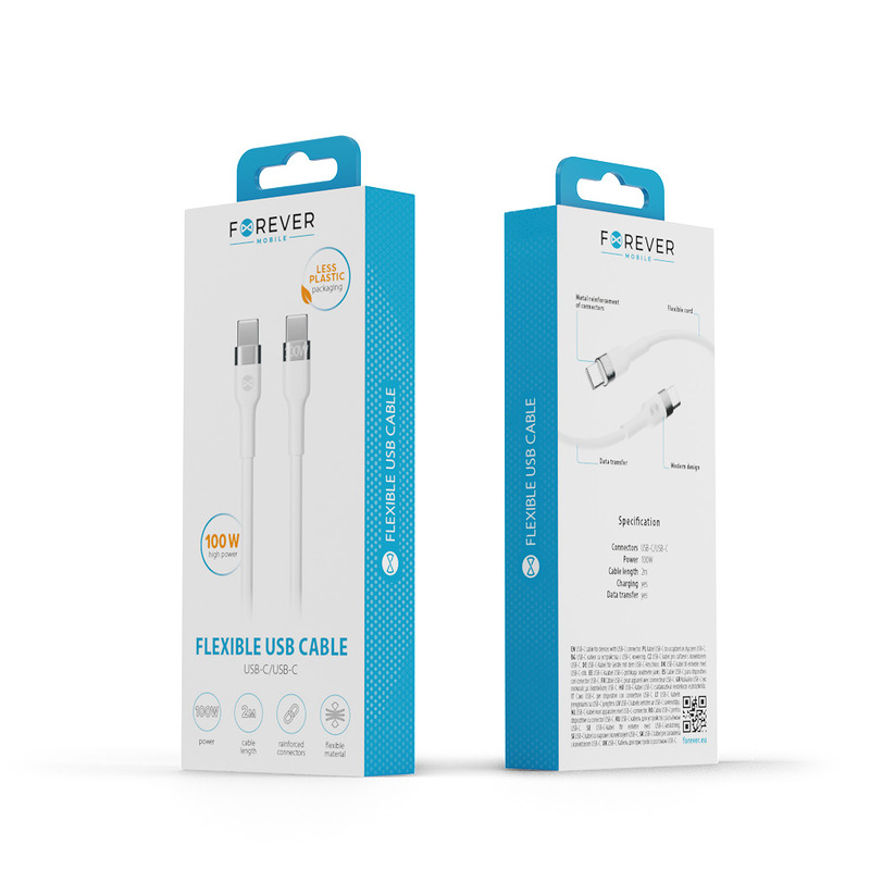 Forever Flexible cable USB-C - USB-C 2,0 m 100W white - Billede 5