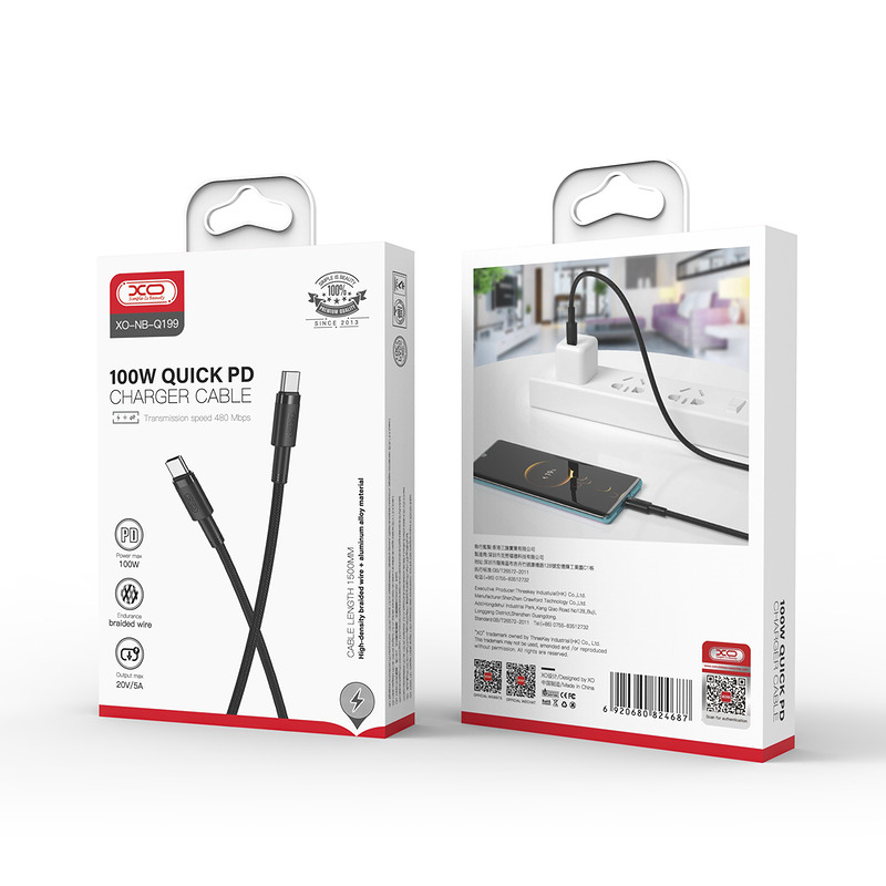 XO cable NB-Q199 PD USB-C - USB-C 1,5m 100W black - Billede 3