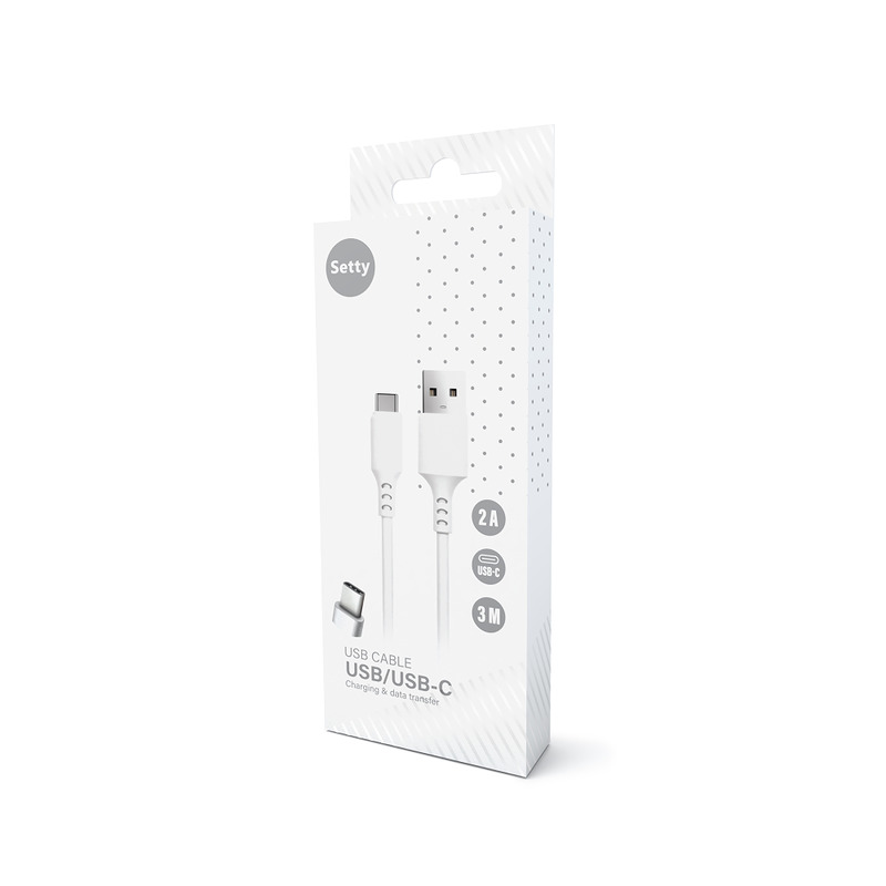 Setty cable USB - USB-C 3,0 m 2A white NEW - Billede 2