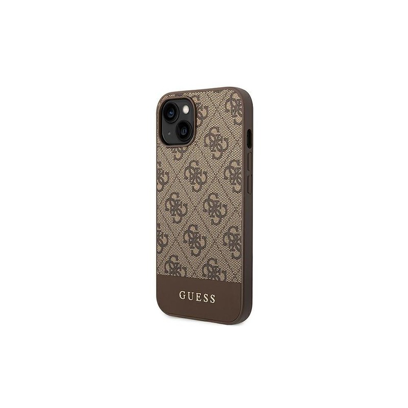 Guess case for iPhone 14 Pro Max 6,7" GUHCP14XG4GLBR brown PC/TPU 4G PU case with Bottom Stripe Metal Logo