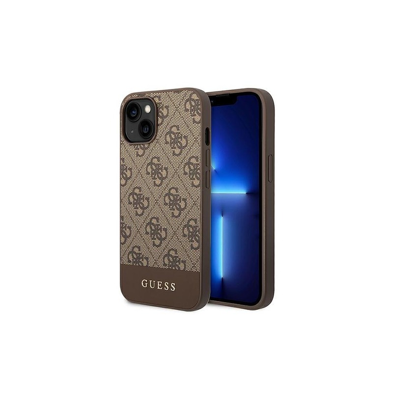 Guess case for iPhone 14 Pro Max 6,7" GUHCP14XG4GLBR brown PC/TPU 4G PU case with Bottom Stripe Metal Logo - Billede 2