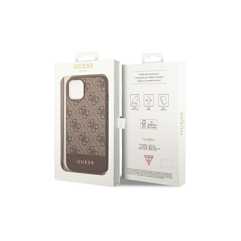 Guess case for iPhone 14 Pro Max 6,7" GUHCP14XG4GLBR brown PC/TPU 4G PU case with Bottom Stripe Metal Logo - Billede 4