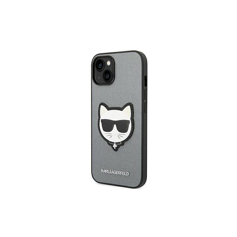 Karl Lagerfeld case for iPhone 14 Plus 6,7" KLHCP14MSAPCHG silver PU Saffiano case with Choupette Head Patch