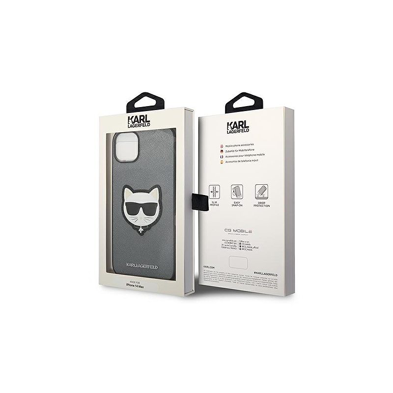 Karl Lagerfeld case for iPhone 14 Plus 6,7" KLHCP14MSAPCHG silver PU Saffiano case with Choupette Head Patch - Billede 3