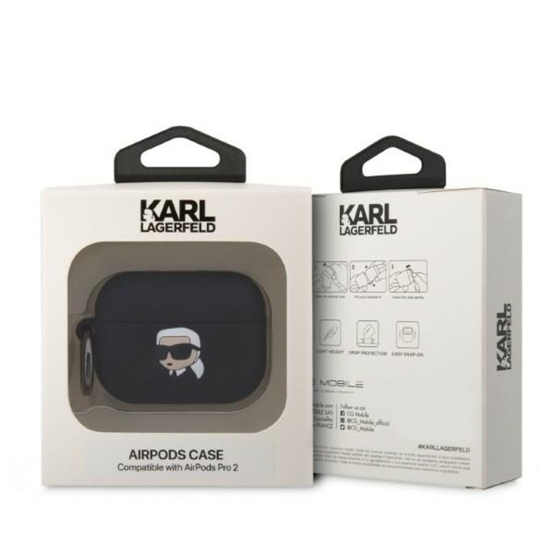 Karl Lagerfeld case for Airpods Pro 2 KLAP2RUNIKK black 3D Silicone NFT Karl - Billede 4