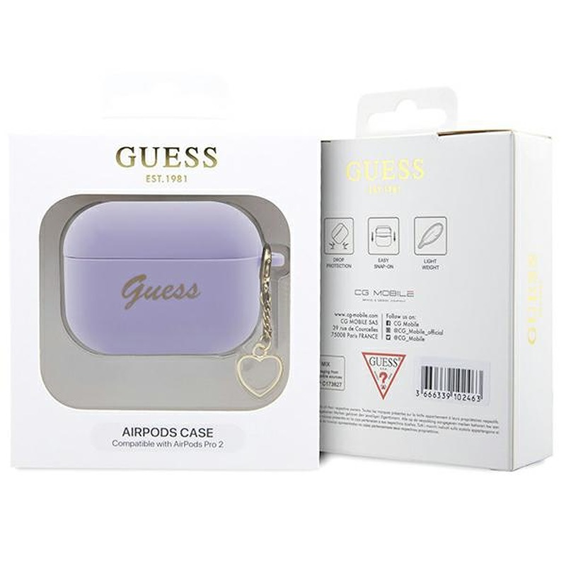 Guess case for AirPods Pro 2 GUAP2LSCHSU purple Silicone Heart Charm - Billede 4
