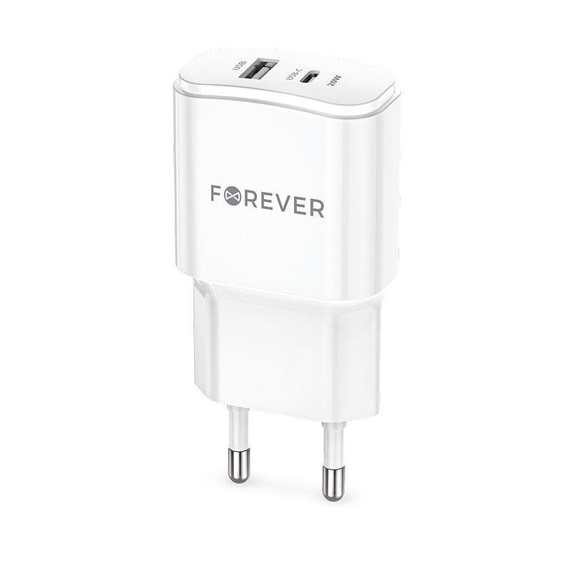 Forever TC-01-20AC PD QC charger 1x USB-C 1x USB 20W white
