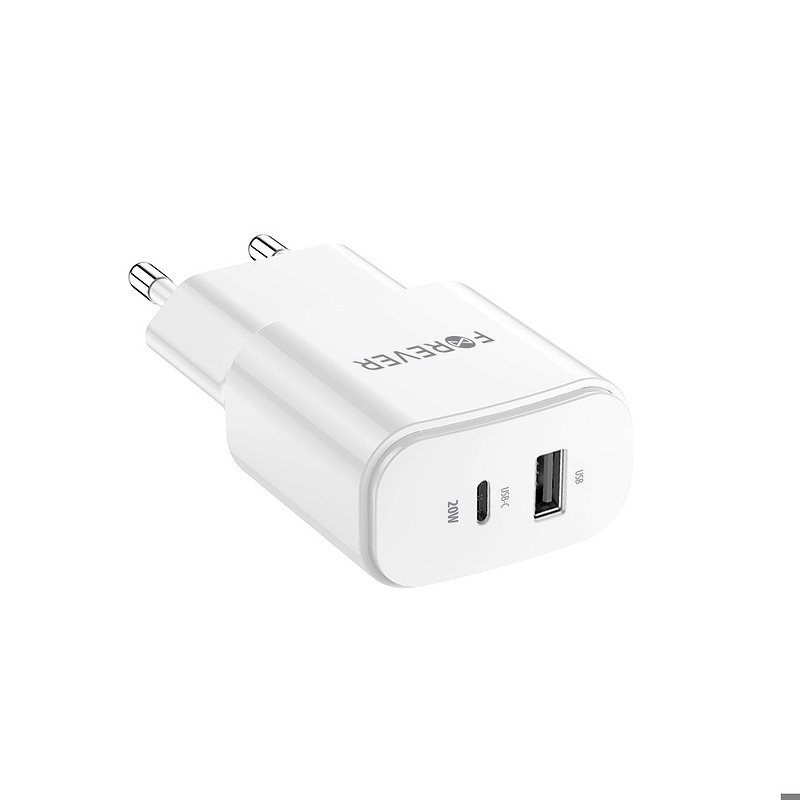 Forever TC-01-20AC PD QC charger 1x USB-C 1x USB 20W white - Billede 2