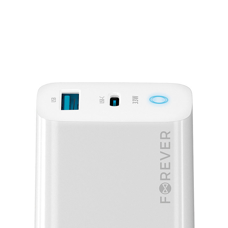 Forever TC-06-33AC GaN PD QC charger 1x USB-C 1x USB 33W white - Billede 2