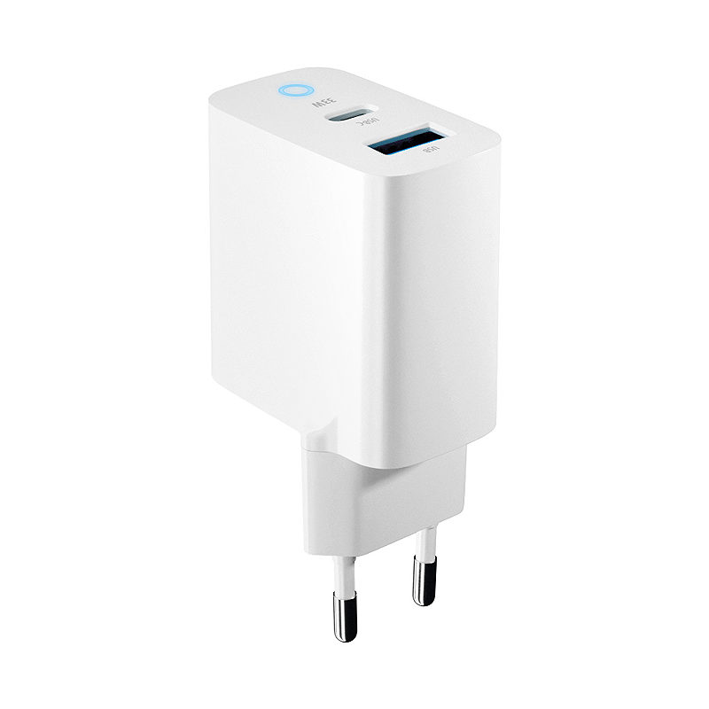 Forever TC-06-33AC GaN PD QC charger 1x USB-C 1x USB 33W white - Billede 4