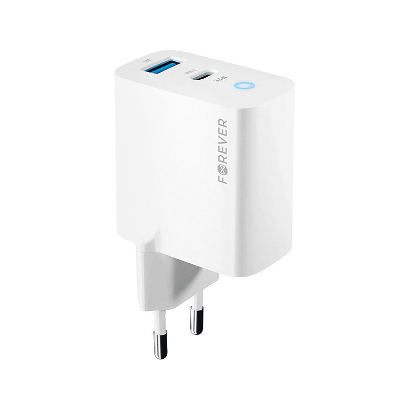 Forever TC-06-33AC GaN PD QC charger 1x USB-C 1x USB 33W white - Billede 5