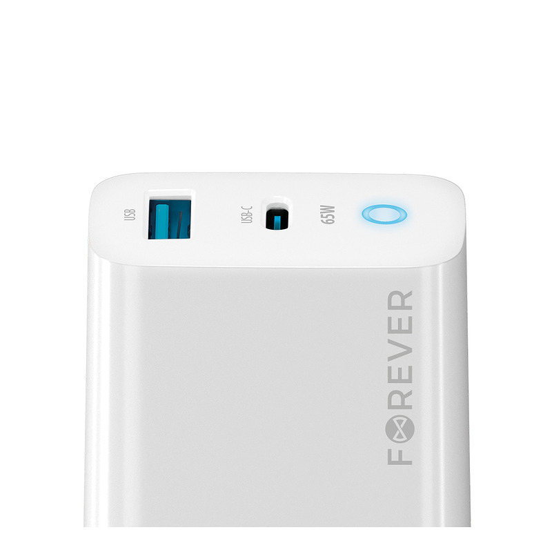 Forever TC-06-65AC GaN PD QC charger 1x USB-C 1x USB 65W white - Billede 2