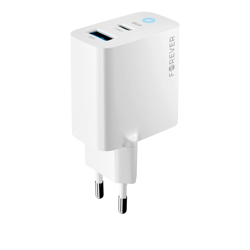 Forever TC-06-65AC GaN PD QC charger 1x USB-C 1x USB 65W white - Billede 3