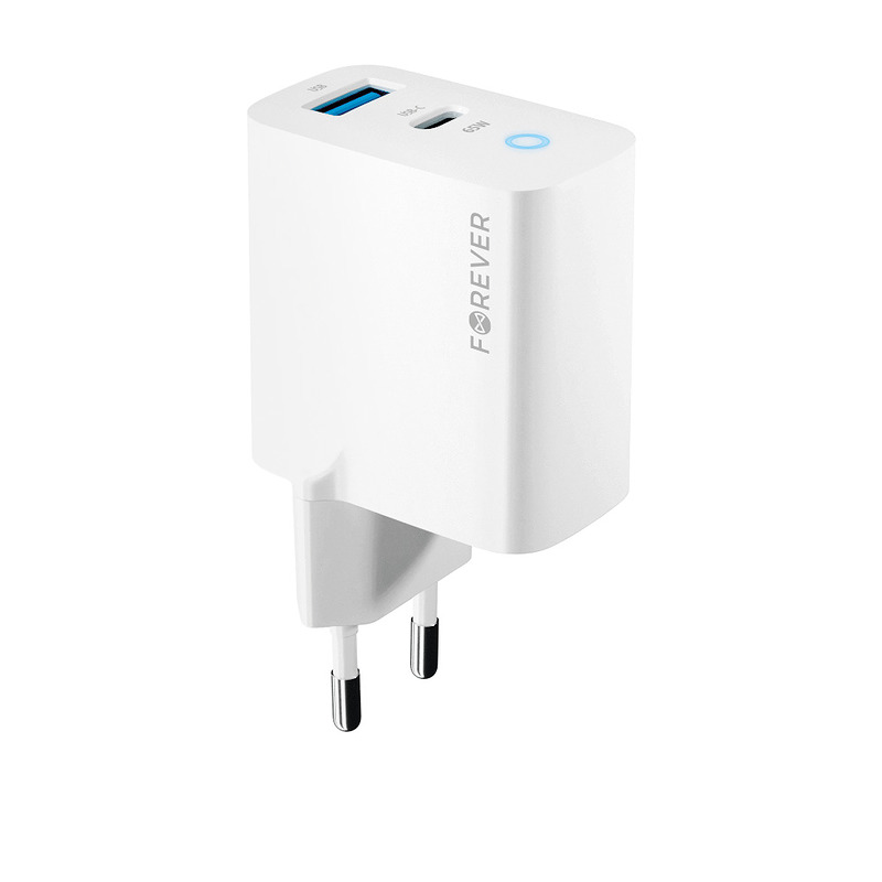 Forever TC-06-65AC GaN PD QC charger 1x USB-C 1x USB 65W white - Billede 5