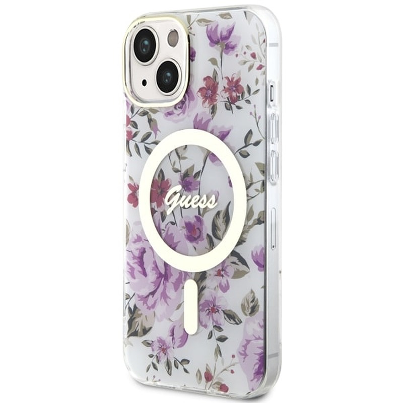 Guess case for iPhone 14 6,1" GUHMP14SHCFWST transparent hardcase Magsafe IML Flower - Billede 2