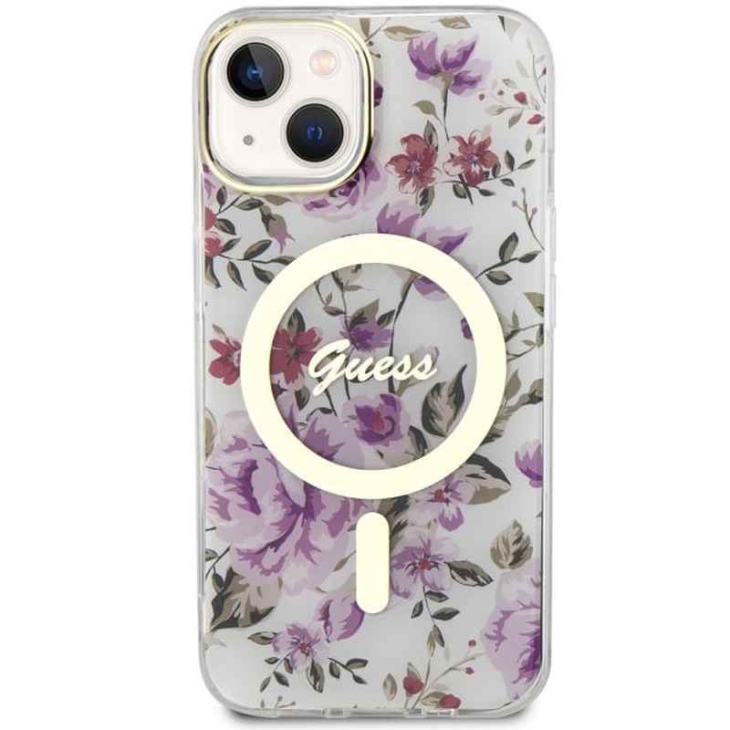 Guess case for iPhone 14 6,1" GUHMP14SHCFWST transparent hardcase Magsafe IML Flower - Billede 3