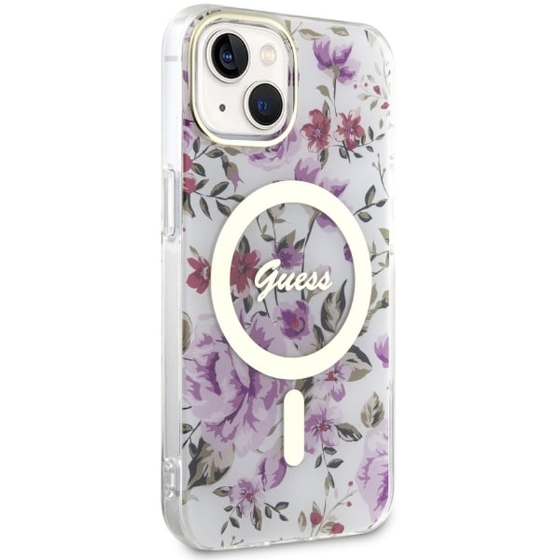 Guess case for iPhone 14 6,1" GUHMP14SHCFWST transparent hardcase Magsafe IML Flower - Billede 4