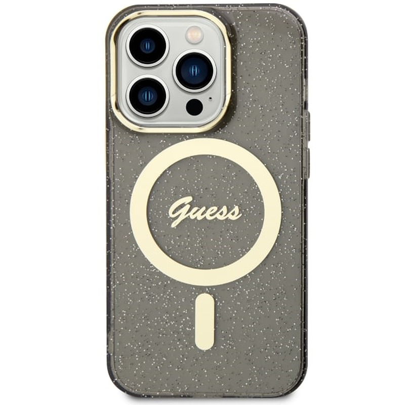 Guess case for iPhone 14 Pro Max 6,7" GUHMP14XHCMCGK black hardcase Magsafe IML Glitter Gold - Billede 3