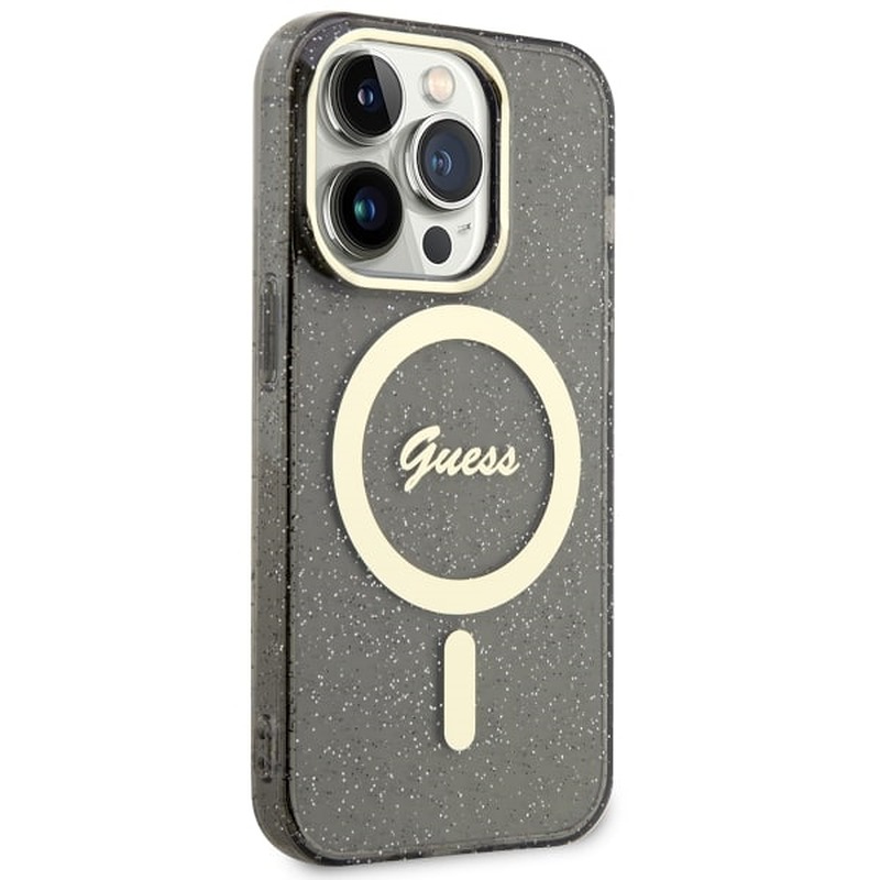 Guess case for iPhone 14 Pro Max 6,7" GUHMP14XHCMCGK black hardcase Magsafe IML Glitter Gold - Billede 4