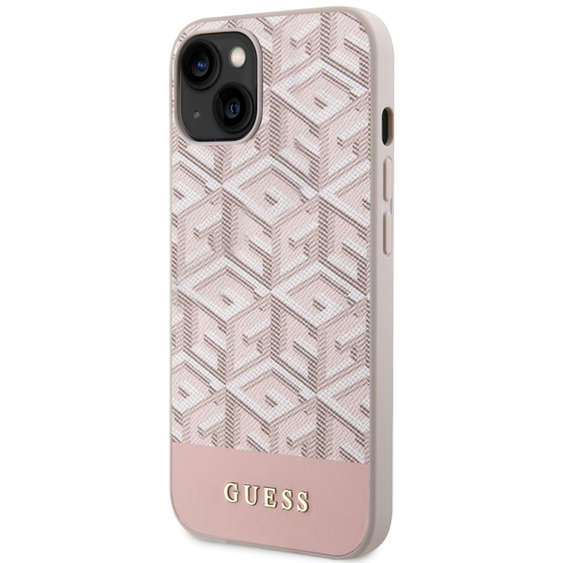 Guess case for iPhone 14 6,1" GUHMP14SHGCFSEP pink harcase Magsafe Gcube PU Stripes - Billede 2