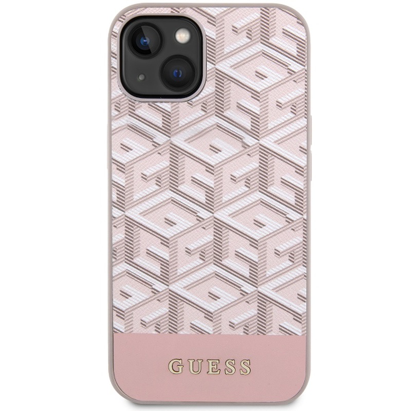 Guess case for iPhone 14 6,1" GUHMP14SHGCFSEP pink harcase Magsafe Gcube PU Stripes - Billede 3