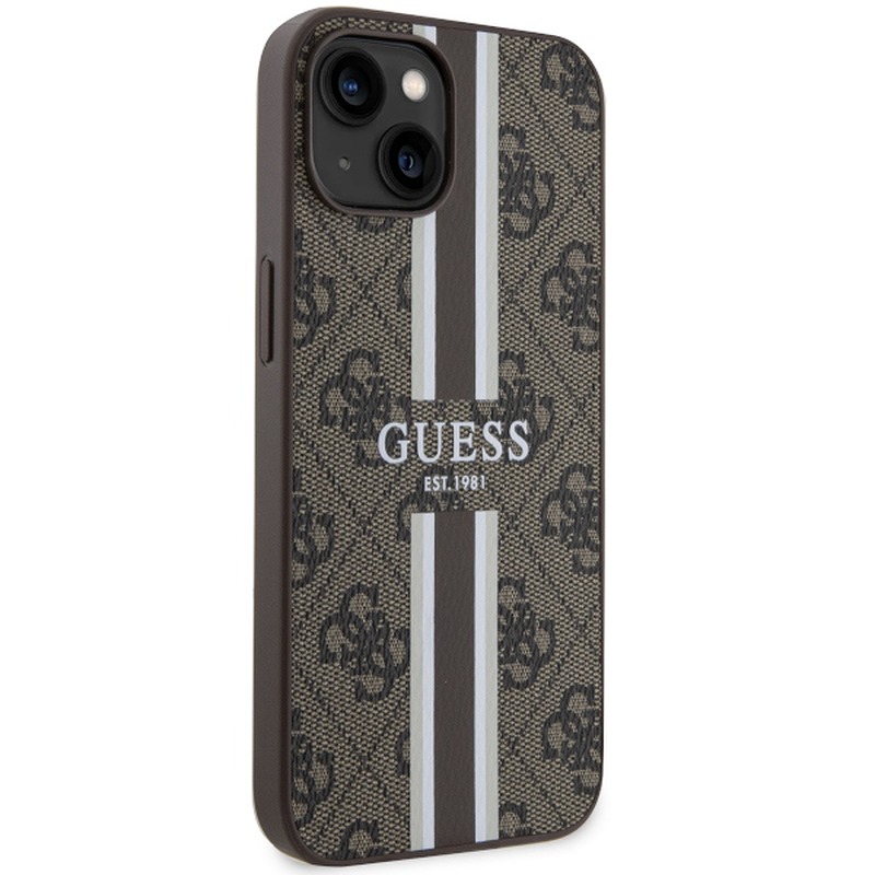 Guess case for iPhone 14 6,1" GUHMP14SP4RPSW brown harcase Magsafe 4G Printed Stripes - Billede 4