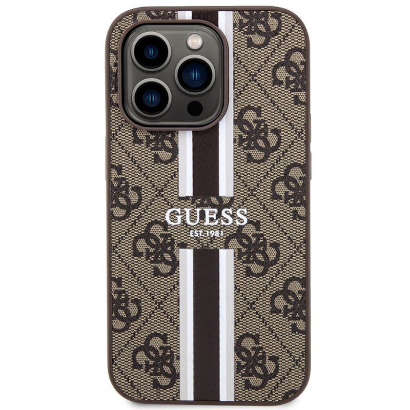 Guess case for iPhone 14 Pro Max 6,7" GUHMP14XP4RPSW brown harcase Magsafe 4G Printed Stripes - Billede 3