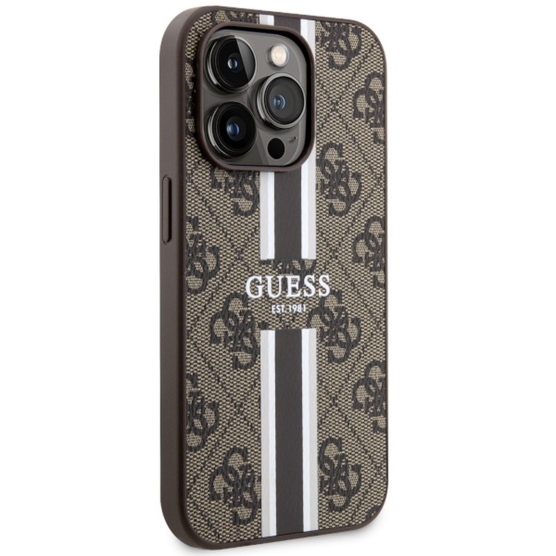 Guess case for iPhone 14 Pro Max 6,7" GUHMP14XP4RPSW brown harcase Magsafe 4G Printed Stripes - Billede 4