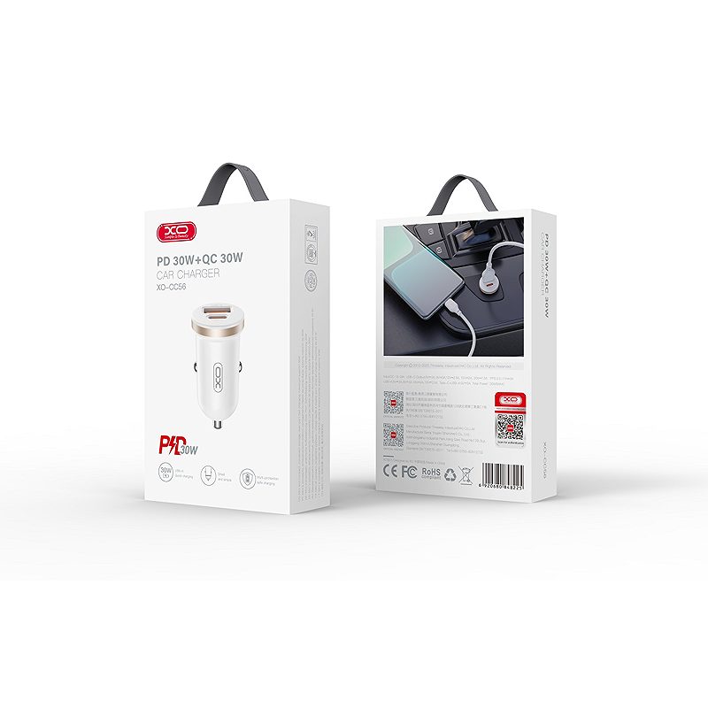 XO car charger CC56 PD 30W QC 1x USB 1x USB-C white - Billede 2