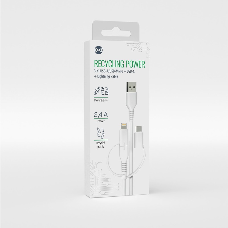 Forever recycling-kabel 3i1 1,5m 2.4A - Billede 3