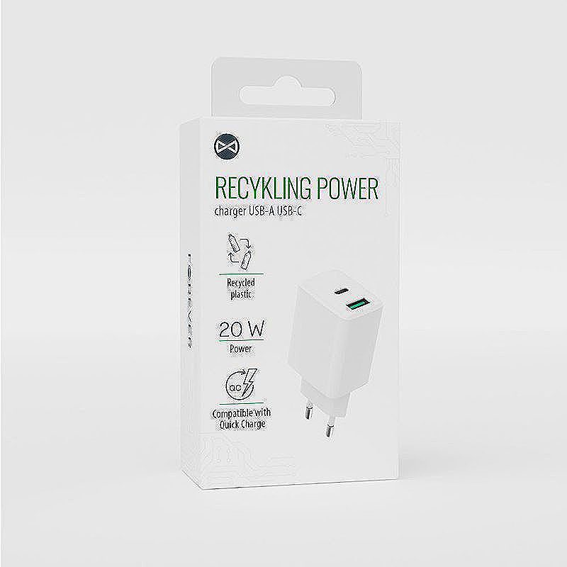 Forever recycled wall charger USB + USB-C 20W  LSR20-AC-00 white