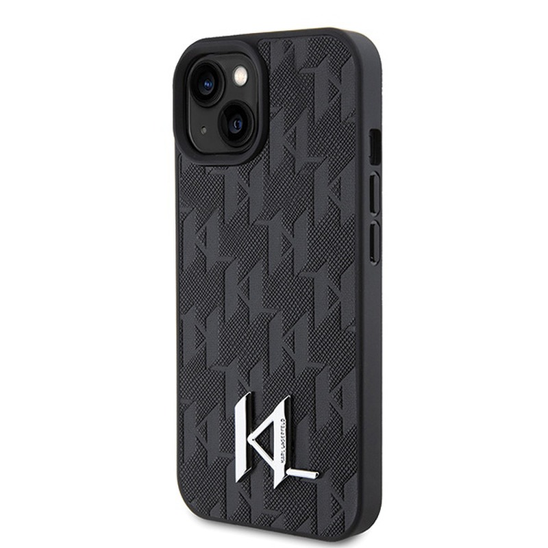 Karl Lagerfeld case for iPhone 15 6,1" KLHCP15SPKLPKLK black HC Hot Stamp Monogram KL Metal Logo - Billede 2