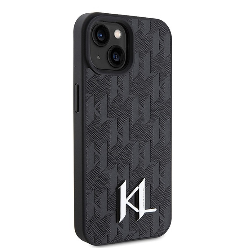 Karl Lagerfeld case for iPhone 15 6,1" KLHCP15SPKLPKLK black HC Hot Stamp Monogram KL Metal Logo - Billede 4