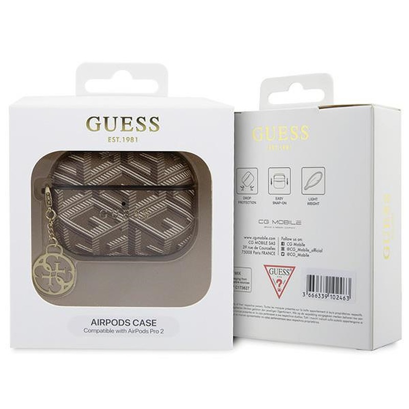 Guess case for AirPods Pro 2 GUAP2PGCE4CW brown Gcube Classic Gold Logo W/Charm - Billede 4