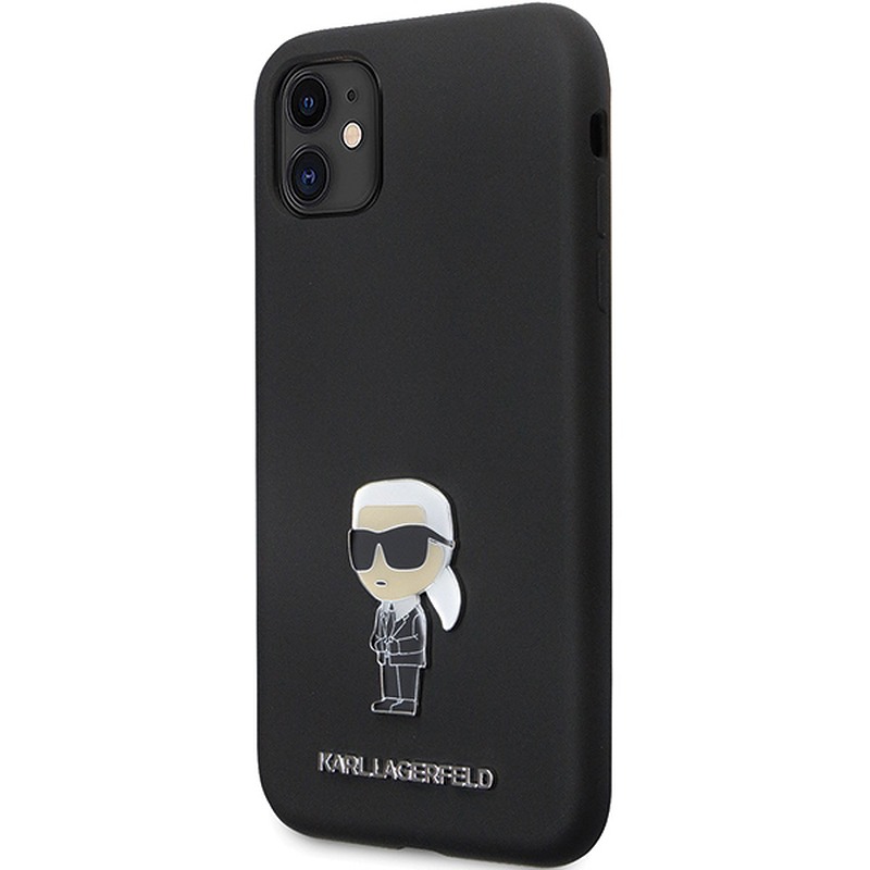 Karl Lagerfeld case for iPhone 11 KLHCN61SMHKNPK black HC Silicone Ikonik Metal Pin - Billede 2