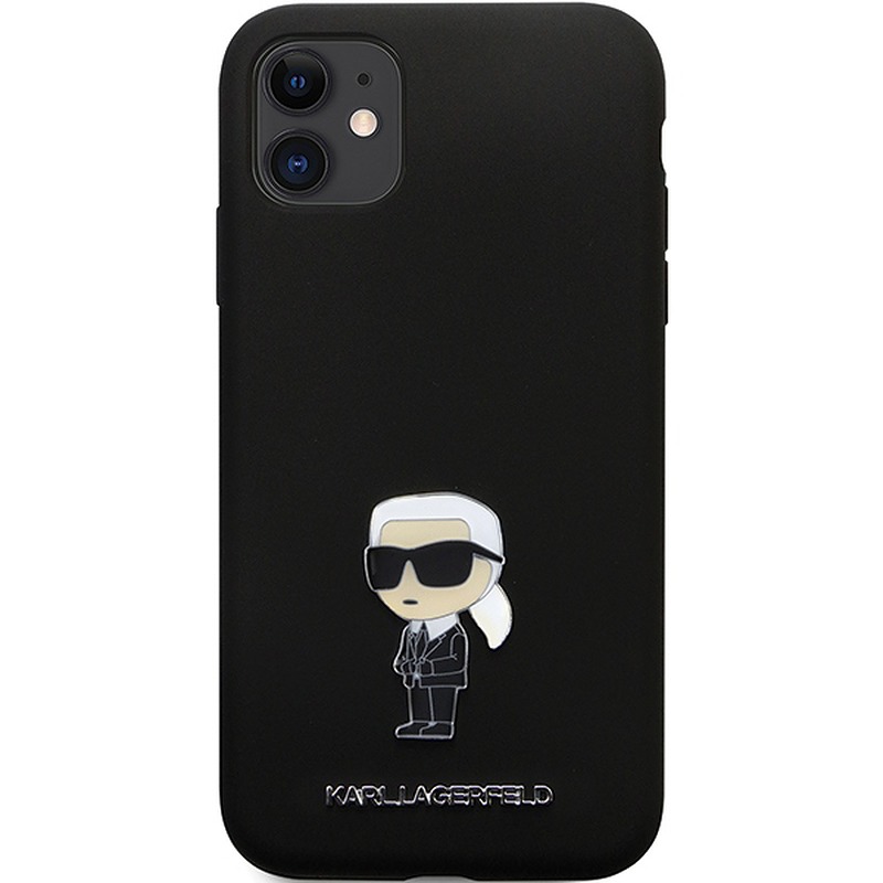 Karl Lagerfeld case for iPhone 11 KLHCN61SMHKNPK black HC Silicone Ikonik Metal Pin - Billede 3