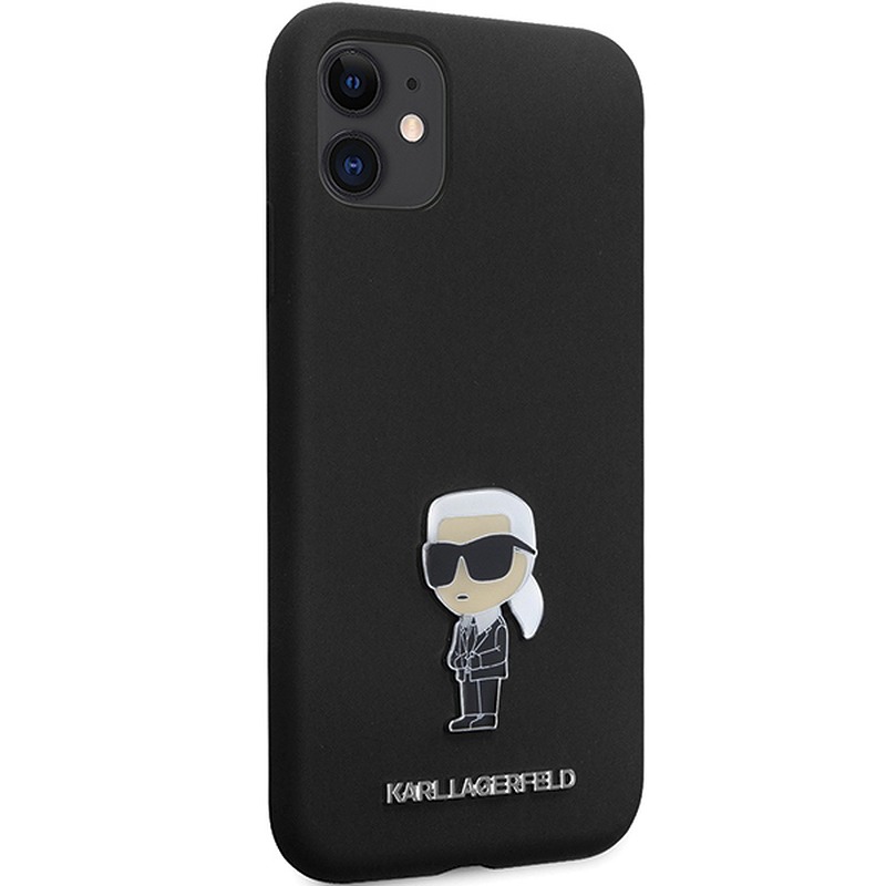 Karl Lagerfeld case for iPhone 11 KLHCN61SMHKNPK black HC Silicone Ikonik Metal Pin - Billede 4