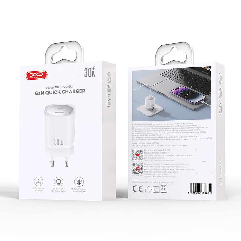 XO wall charger CE20 PD 30W 1x USB-C white - Billede 3