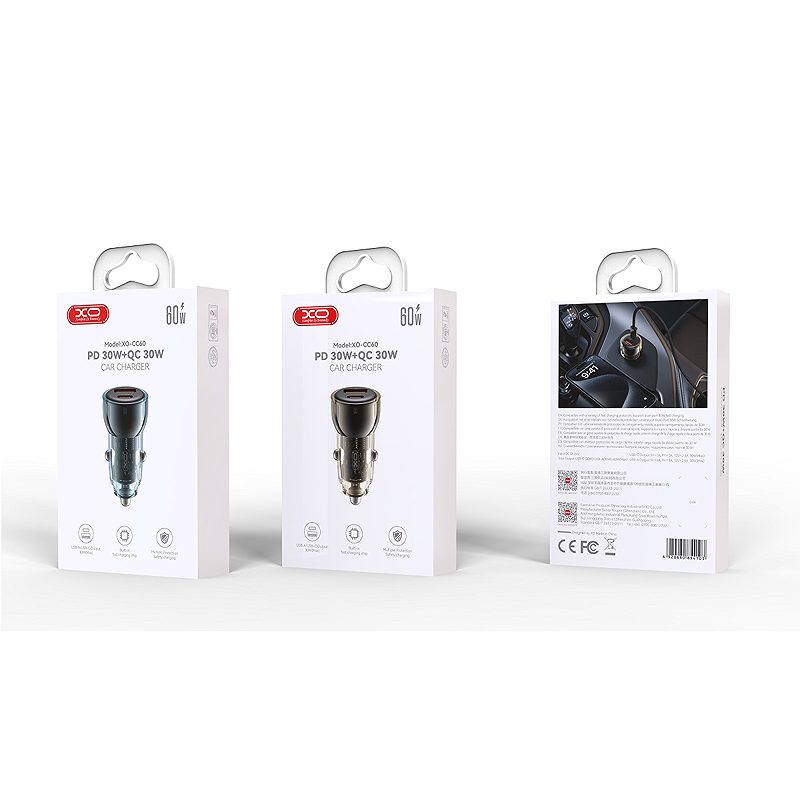 XO car charger CC60 60W 1x USB 1x USB-C black - Billede 2