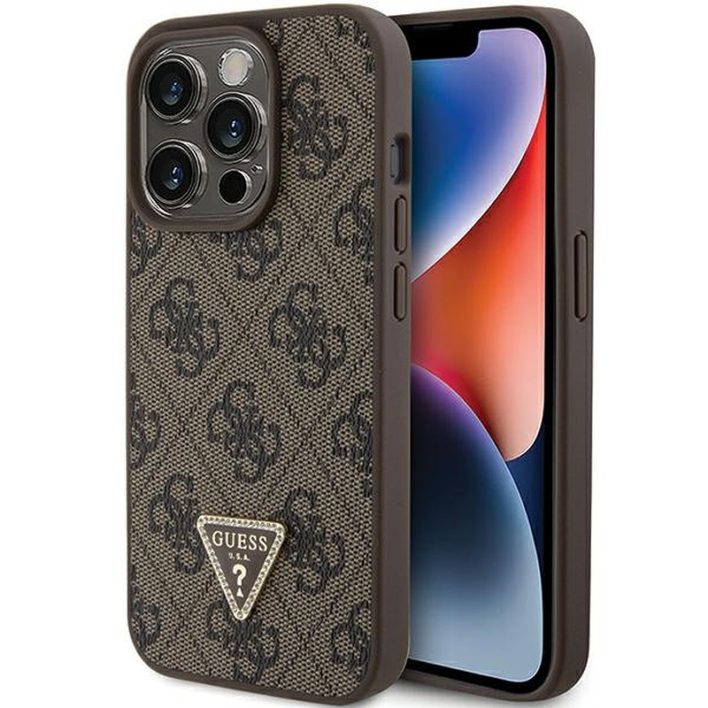 Guess case for iPhone 15 Pro 6,1" GUHCP15LP4TDPW brown hardcase Leather 4G Triangle Strass
