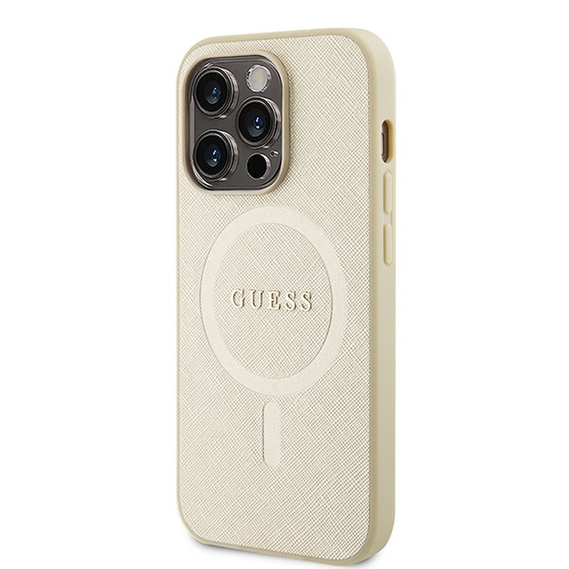 Guess case for iPhone 15 Pro Max 6,7" GUHMP15XPSAHMCB gold hardcase Saffiano MagSafe - Billede 2
