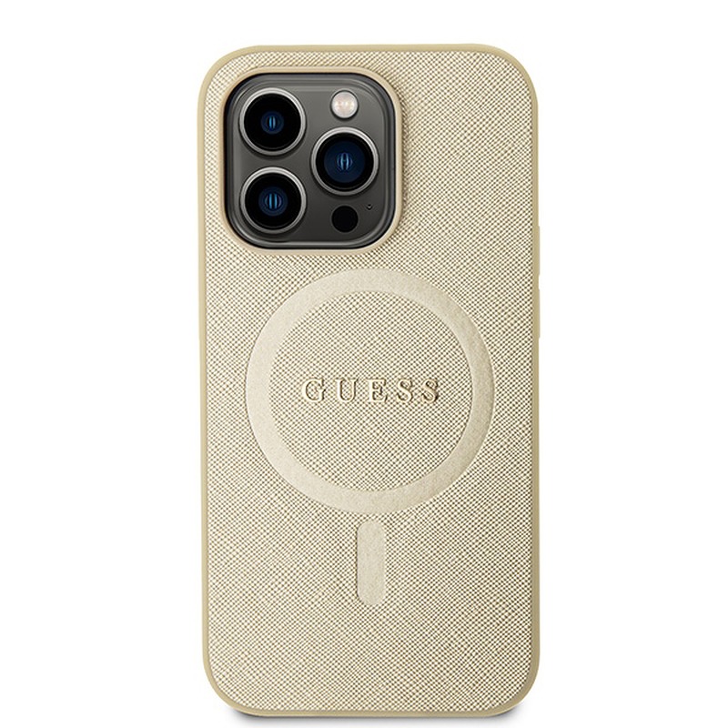 Guess case for iPhone 15 Pro Max 6,7" GUHMP15XPSAHMCB gold hardcase Saffiano MagSafe - Billede 3