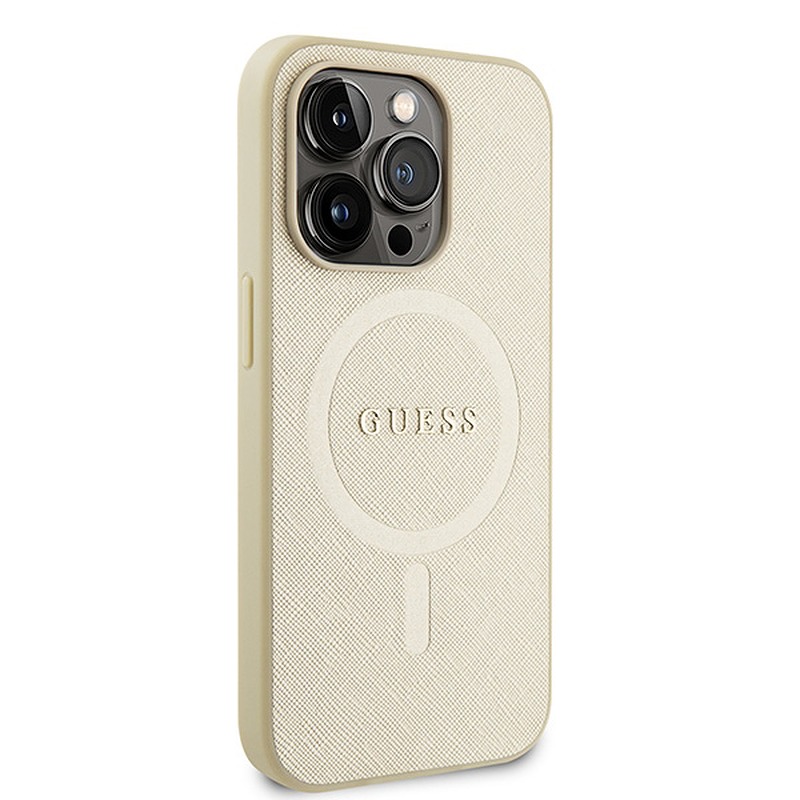 Guess case for iPhone 15 Pro Max 6,7" GUHMP15XPSAHMCB gold hardcase Saffiano MagSafe - Billede 4
