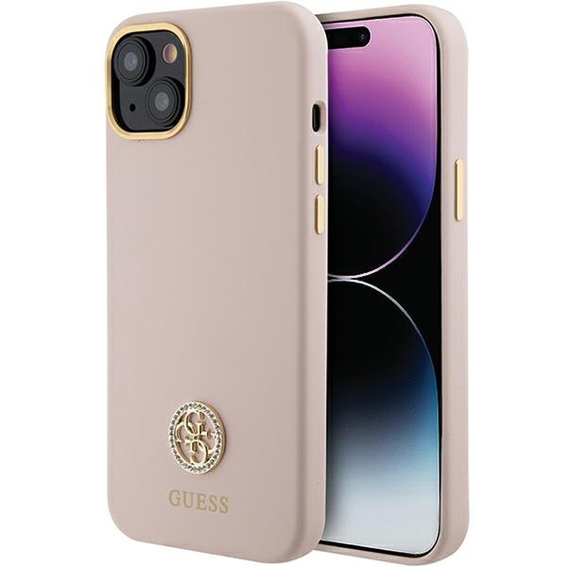 Guess case for iPhone 15 6,1" GUHCP15SM4DGPP pink HC SILICONE LOGO STRASS 4G