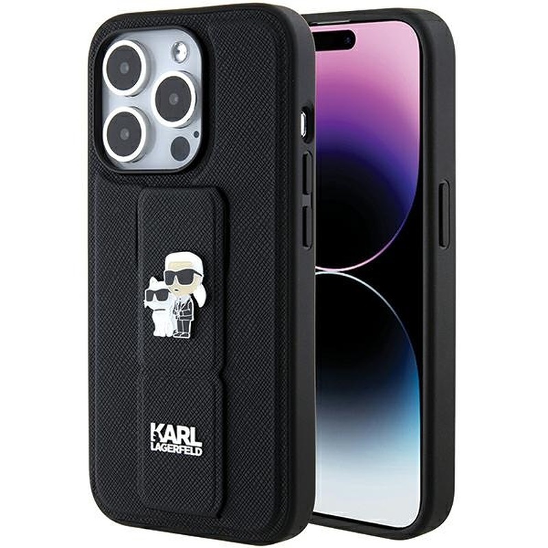 Karl Lagerfeld case for iPhone 15 Pro Max 6,7" KLHCP15XGSAKCPK black HC GRIPSTAND SAFFIANO KC PINS