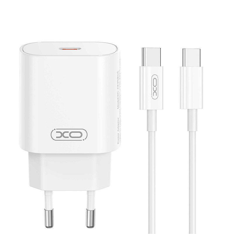 XO wall charger CE25 PD 25W 1x USB-C white + cable USB-C - USB-C