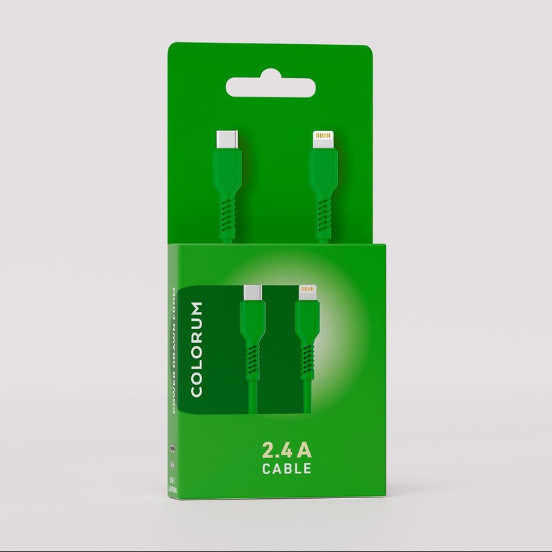 COLORUM cable USB-C - Lightning 1,8m 2,4A CK12-CL-04 xGreen - Billede 3