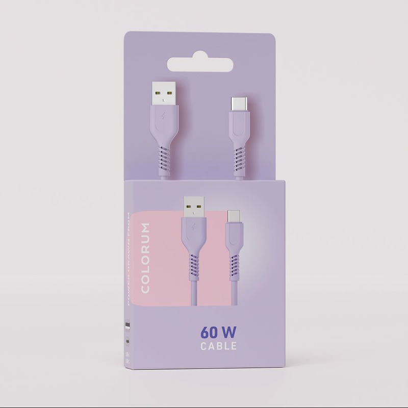 COLORUM cable USB-A - USB-C 1,8m 3A CK60-AC-09 xLavenda - Billede 3