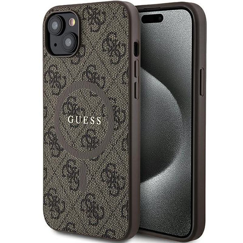 Guess case for iPhone 15 6,1" GUHMP15SG4GFRW brown HC MAGSAFE PU 4G RING CLASSIC LOGO