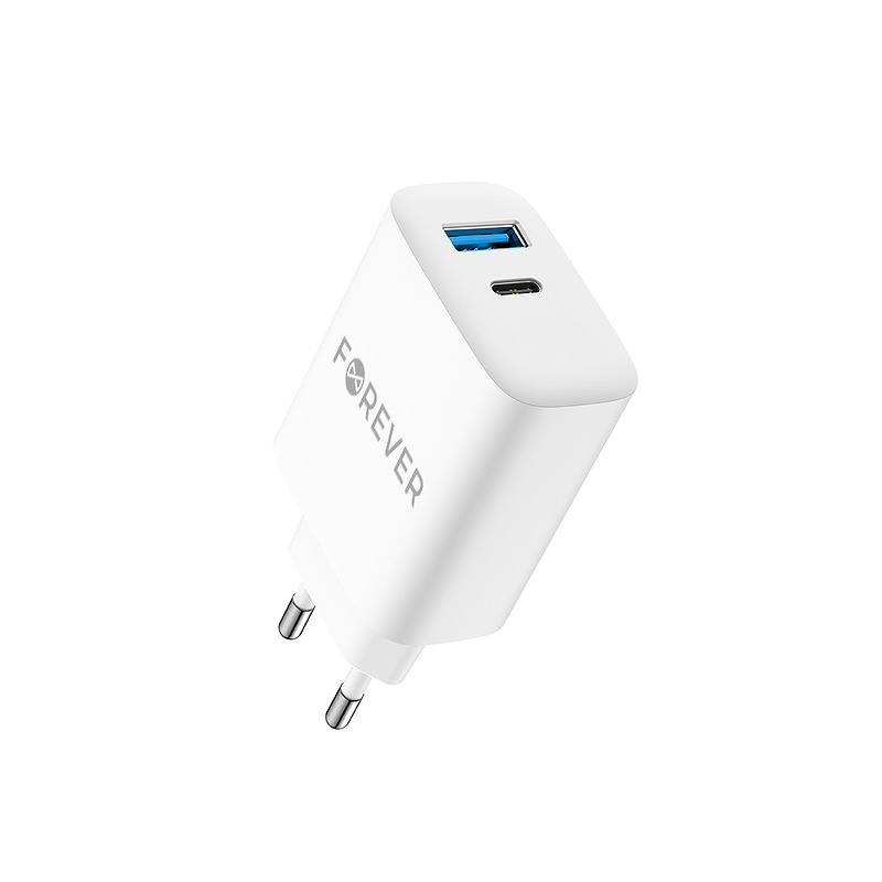 Forever TC-07-30AC PD QC charger 1x USB-C 1x USB 30W white + USB-C - USB-C cable 60W - Billede 4